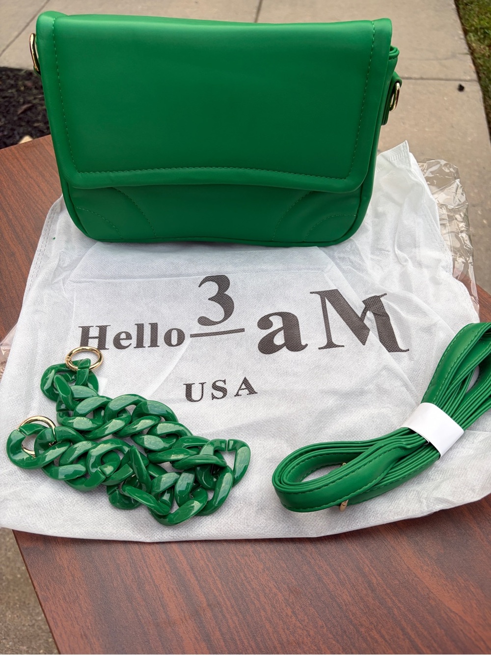 Hello 3AM Green Crossbody Shoulder Bag Chunky Chain Strap NWT